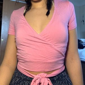 Forever 21 pink tie around crop top